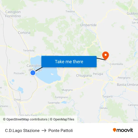 Castiglione del Lago Station to Pattoli Bridge map