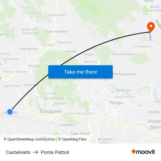Castelvieto to Ponte Pattoli map