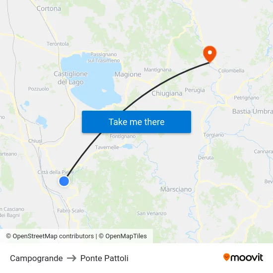 Campogrande to Ponte Pattoli map