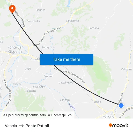 Vescia to Pattoli Bridge map