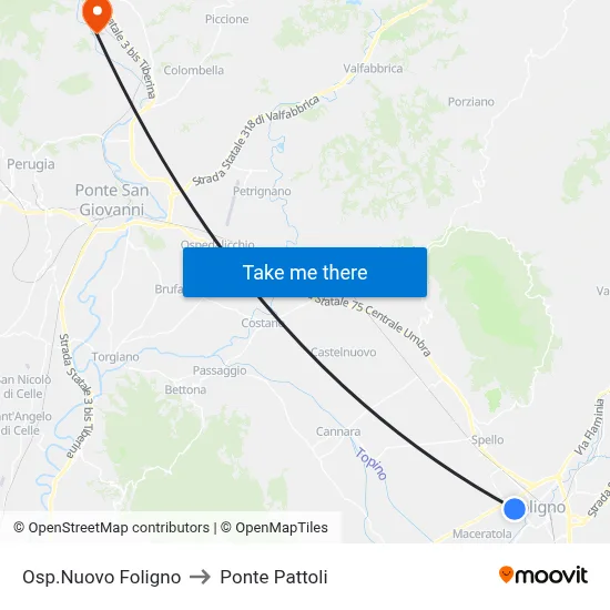 New Foligno Hospital to Pattoli Bridge map