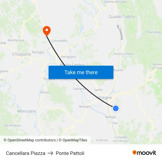 Cancellara Piazza to Ponte Pattoli map