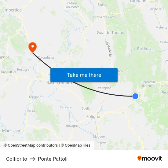 Colfiorito to Ponte Pattoli map