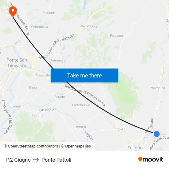 P.2 Giugno to Ponte Pattoli map
