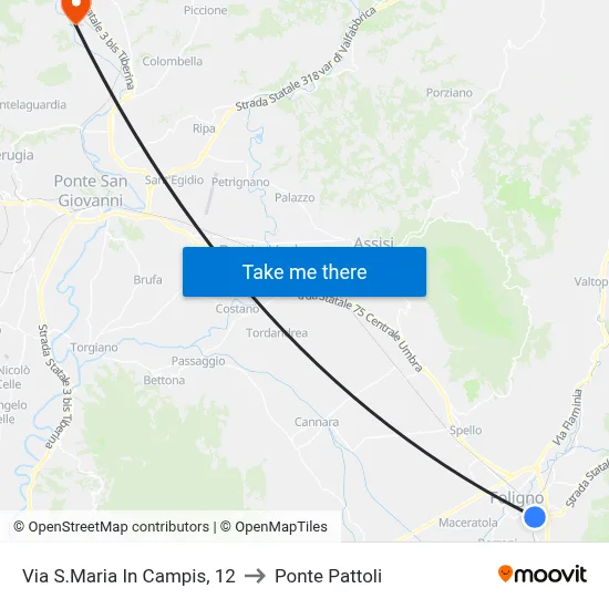 Santa Maria in Campis Street, 12 to Pattoli Bridge map