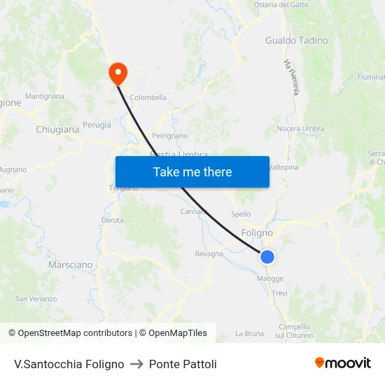 Via Santocchia Foligno to Pattoli Bridge map
