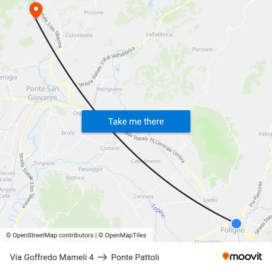 Via Goffredo Mameli 4 to Pattoli Bridge map