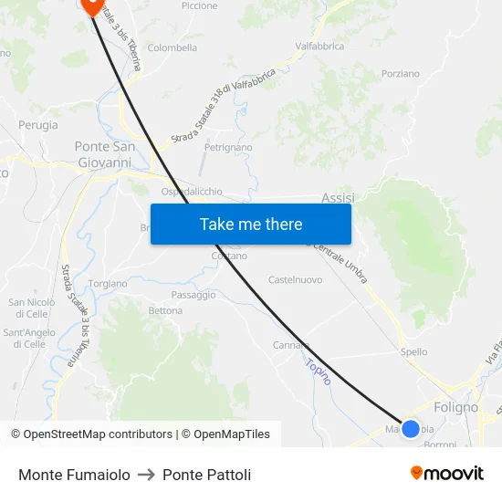 Monte Fumaiolo to Ponte Pattoli map