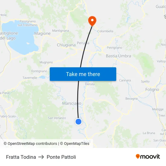 Fratta Todina to Ponte Pattoli map