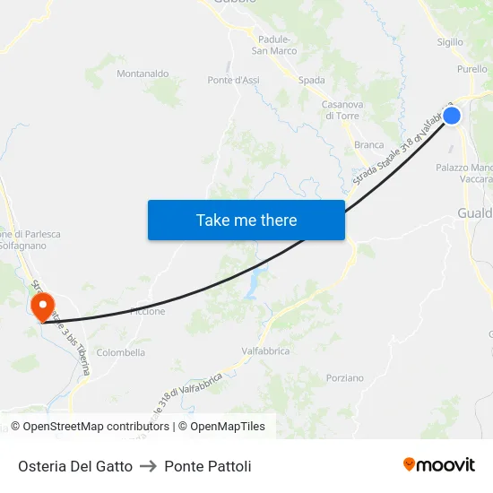 Osteria Del Gatto to Ponte Pattoli map