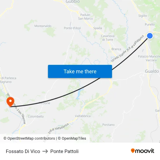 Fossato Di Vico to Pattoli Bridge map