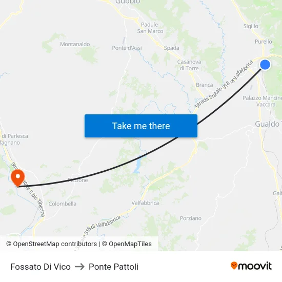 Fossato Di Vico to Pattoli Bridge map