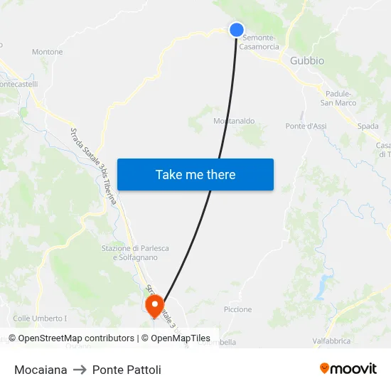 Mocaiana to Ponte Pattoli map
