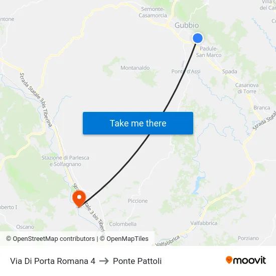 Via Di Porta Romana 4 to Ponte Pattoli map
