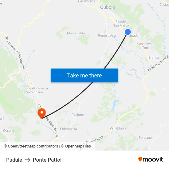 Padule to Ponte Pattoli map