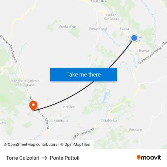Torre Calzolari to Ponte Pattoli map
