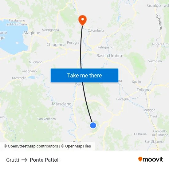 Grutti to Ponte Pattoli map