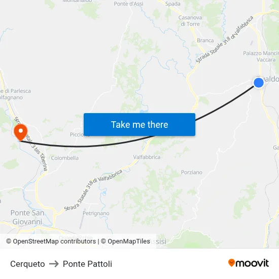 Cerqueto to Pattoli Bridge map