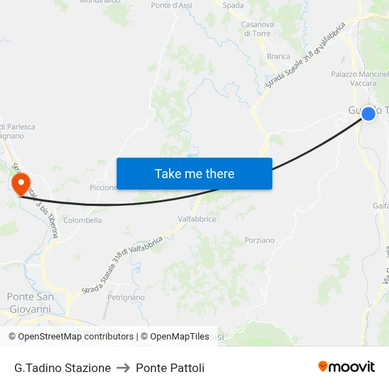 G.Tadino Station to Pattoli Bridge map