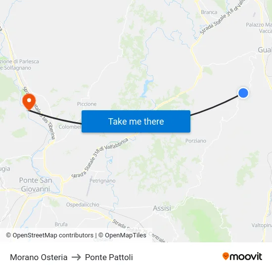Morano Osteria to Ponte Pattoli map