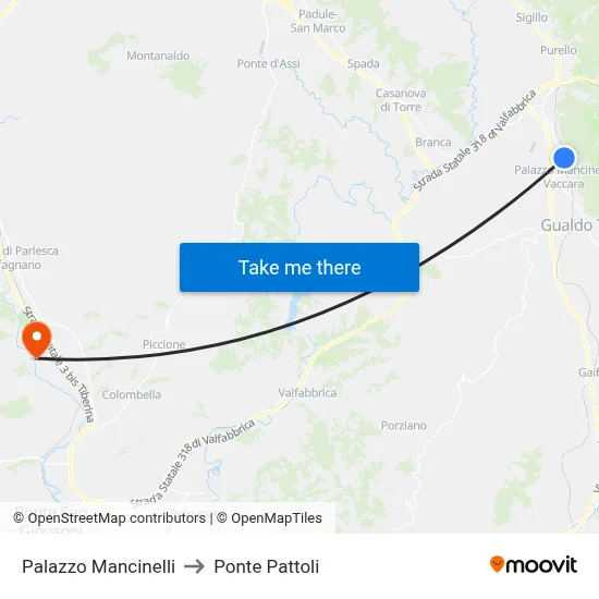 Palazzo Mancinelli to Pattoli Bridge map