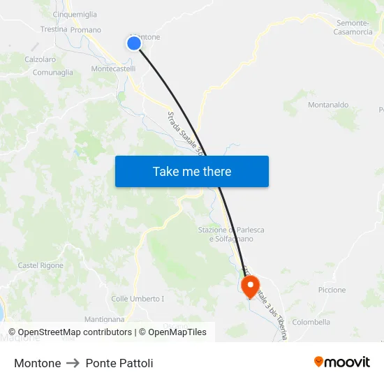 Montone to Ponte Pattoli map