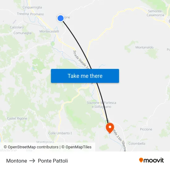 Montone to Ponte Pattoli map