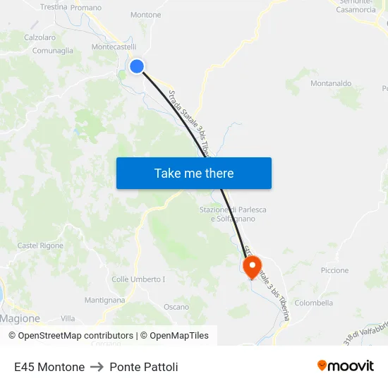 E45 Montone to Ponte Pattoli map