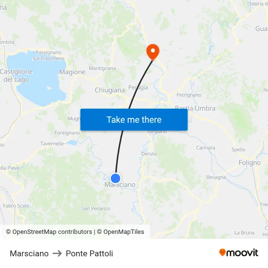 Marsciano to Pattoli Bridge map