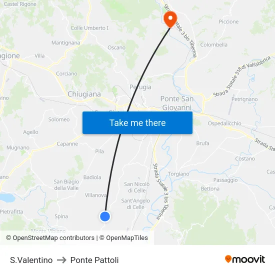 S.Valentino to Ponte Pattoli map