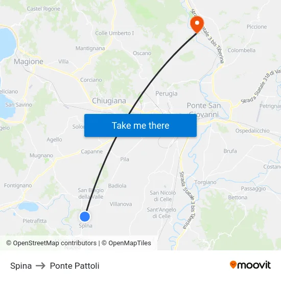 Spina to Ponte Pattoli map