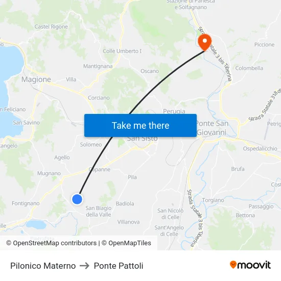 Pilonico Materno to Ponte Pattoli map