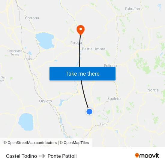 Castel Todino to Ponte Pattoli map