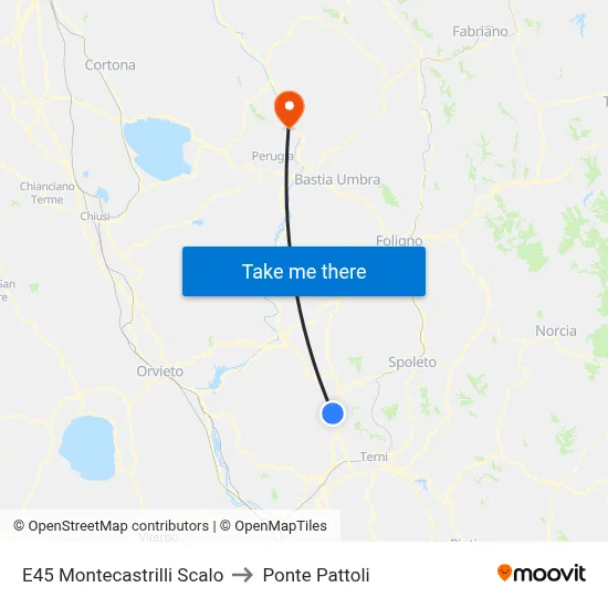 E45 Montecastrilli Station to Pattoli Bridge map