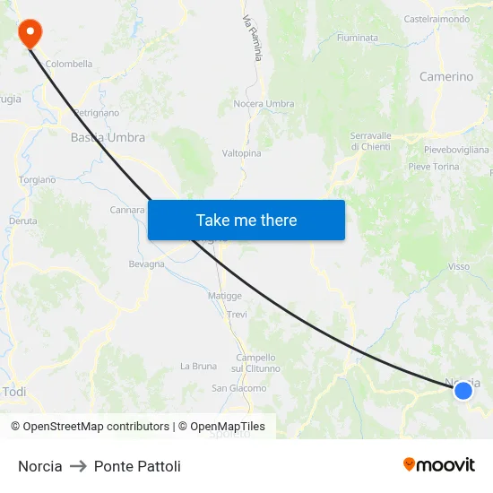 Norcia to Pattoli Bridge map