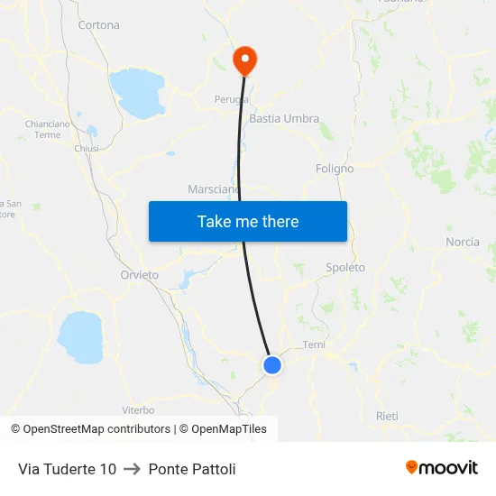 Via Tuderte 10 to Pattoli Bridge map