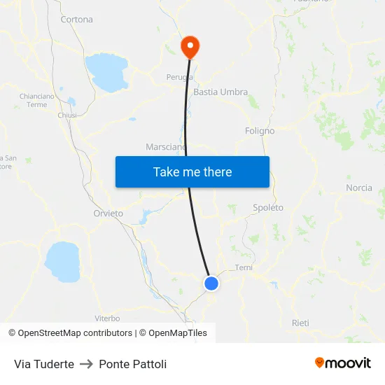 Via Tuderte to Ponte Pattoli map