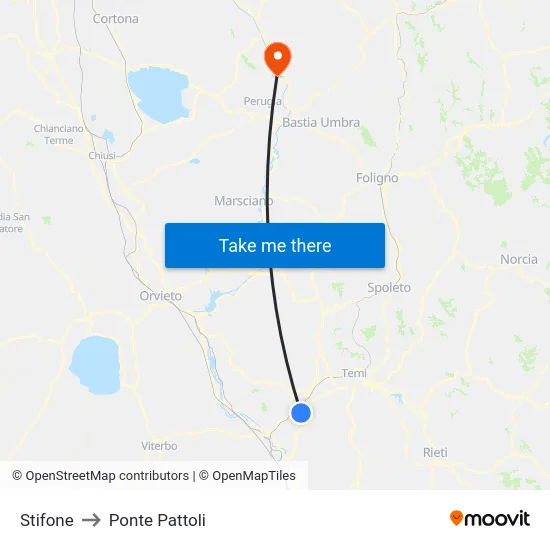 Stifone to Ponte Pattoli map