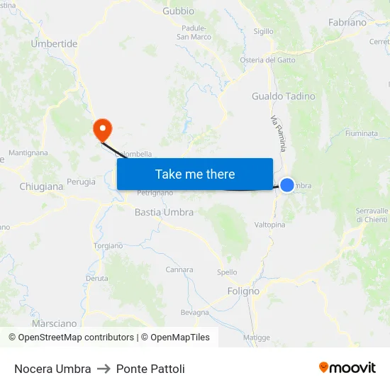 Nocera Umbra to Ponte Pattoli map