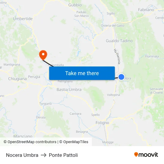 Nocera Umbra to Pattoli Bridge map