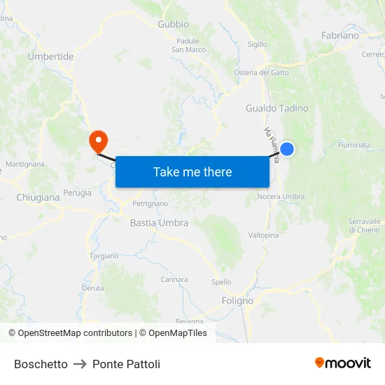 Boschetto to Ponte Pattoli map