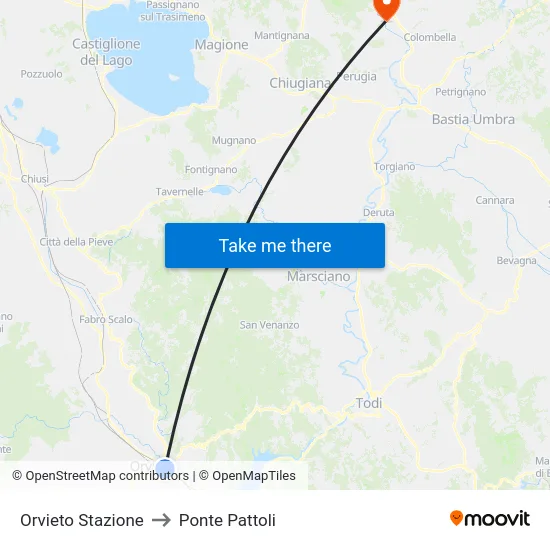 Orvieto Stazione to Ponte Pattoli map