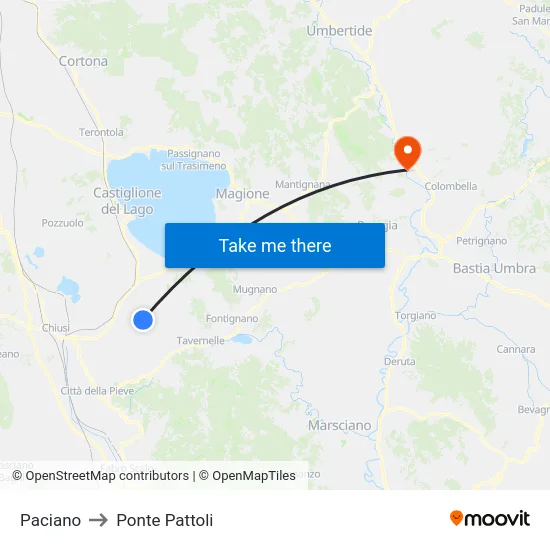 Paciano to Ponte Pattoli map