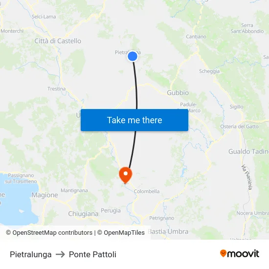 Pietralunga to Ponte Pattoli map