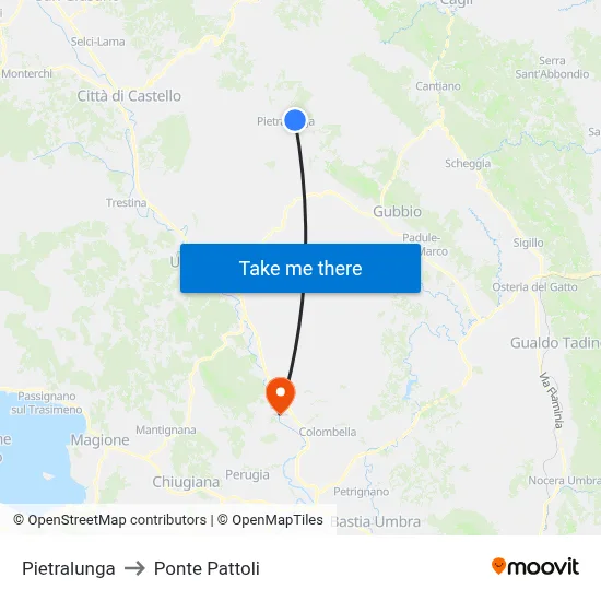 Pietralunga to Ponte Pattoli map