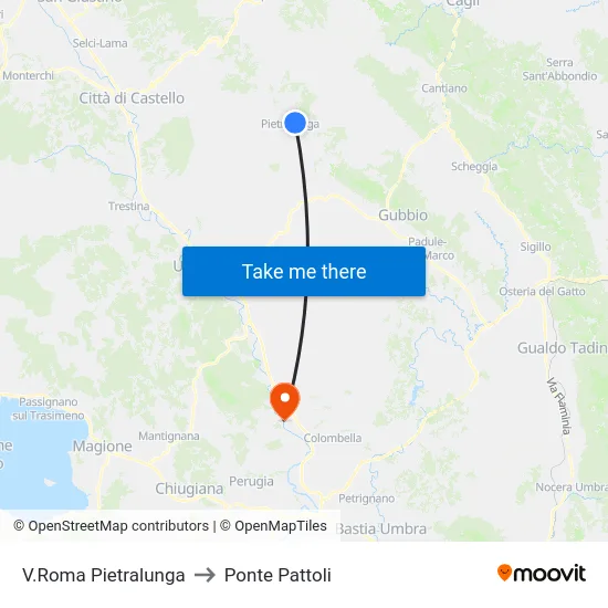 V.Roma Pietralunga to Ponte Pattoli map
