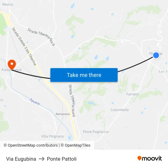 Via Eugubina to Ponte Pattoli map