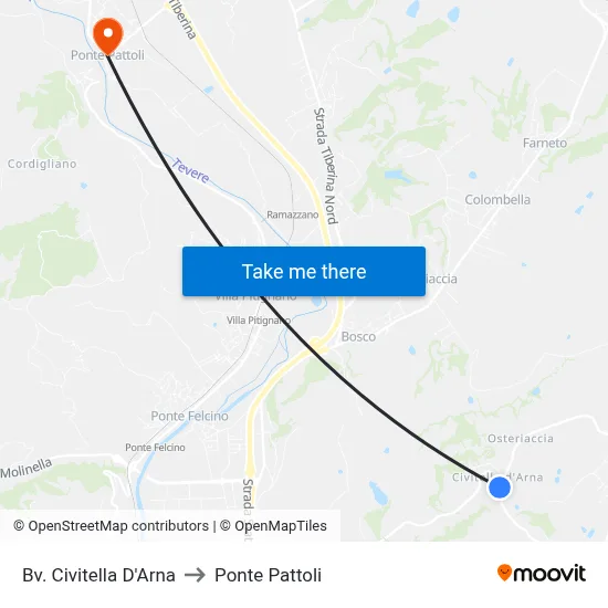 Civitella D'Arna Junction to Pattoli Bridge map