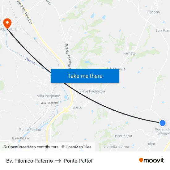 Bv. Pilonico Paterno to Ponte Pattoli map