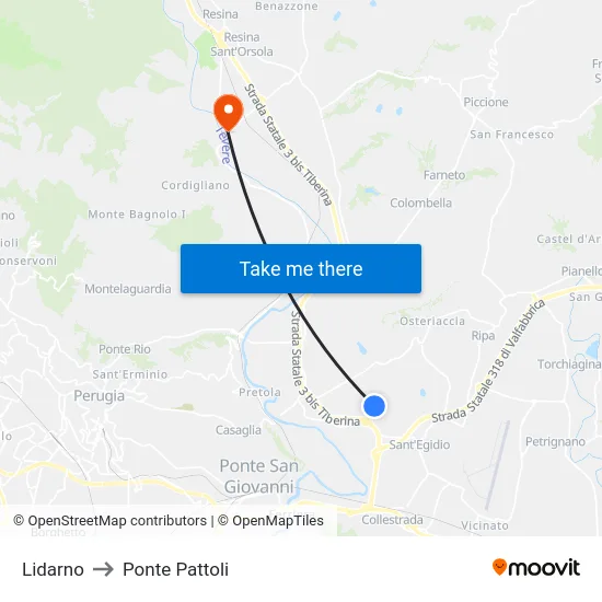Lidarno to Ponte Pattoli map